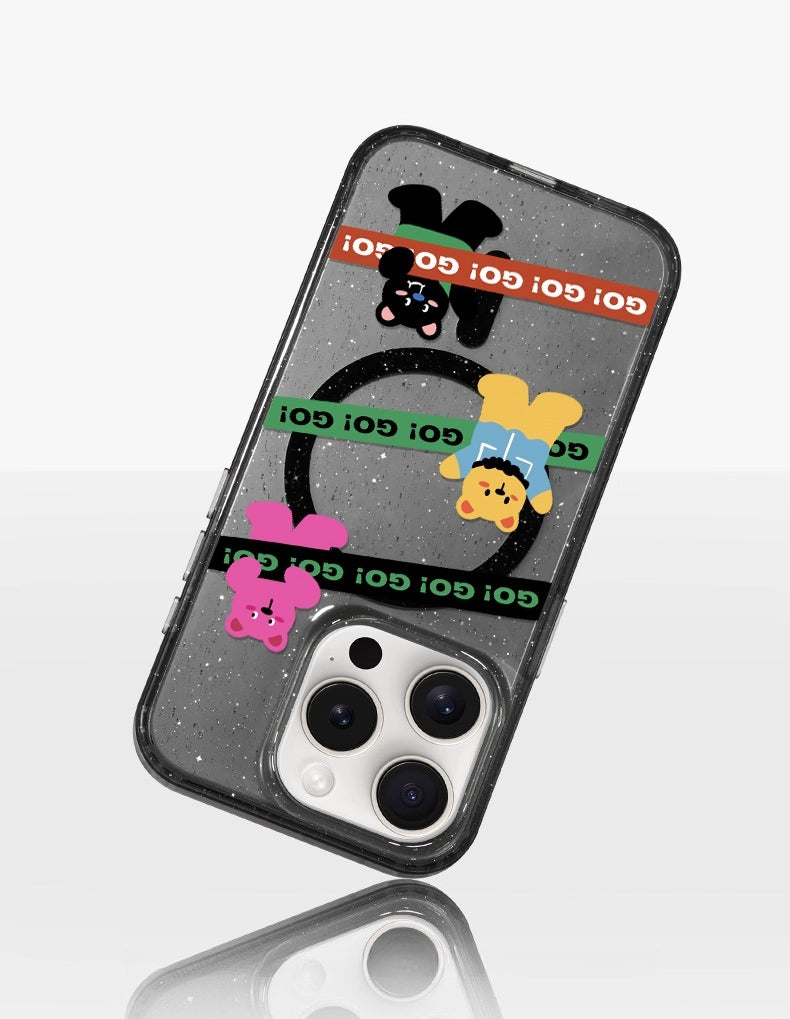 iCraftPro | Sparkling Glitter Case for Apple iPhone 16/15 Pro Max, Adorable Cartoon Bear with Lanyard, MagSafe Magnetic Cover