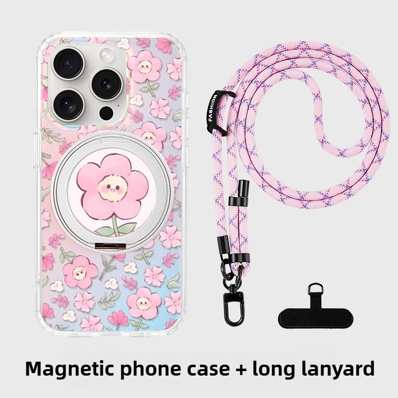iCraftPro | New Creative Niche Fashion Smile Face Flower Magnetic Strap iPhone Cases