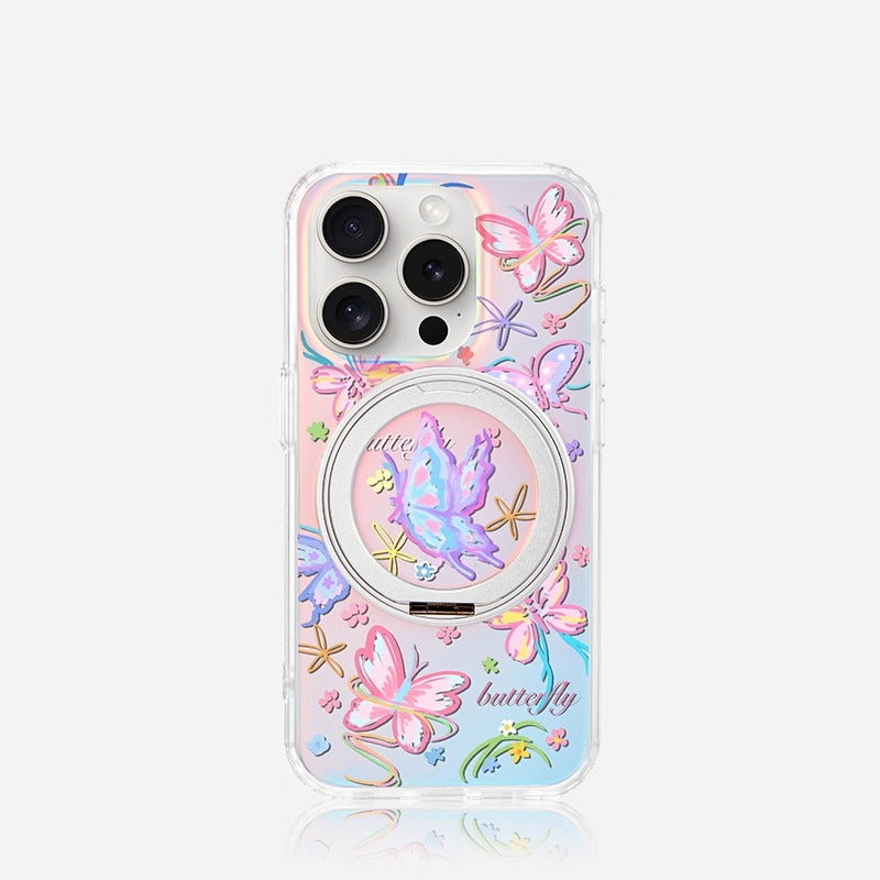 iCraftPro | Magnetic Pivot Stand Case for iPhone 13-17 Pro Max | Frosted Laser Gradient with Unique Butterfly Design