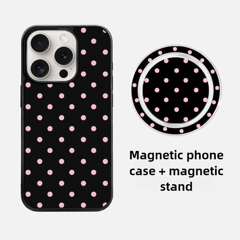 iCraftPro | Black & Pink Polka Dot Case for iPhone 16 Pro Max, Matte Magnetic, Korean Summer Style, Fits iPhone 15/14/13 Pro