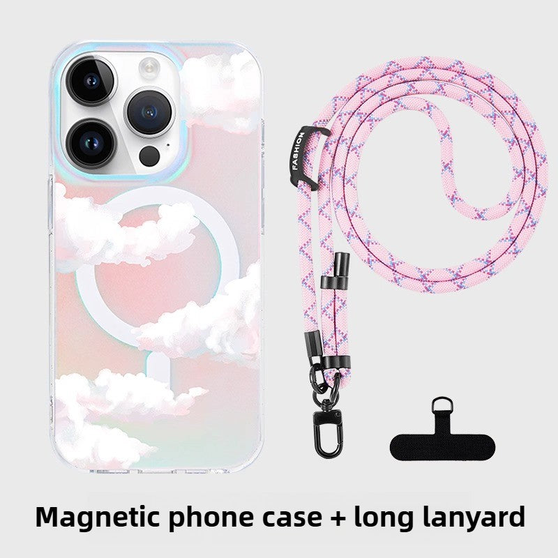 iCraftPro | Holographic Rainbow Gradient & Cloud Design Case with Lanyard, MagSafe Compatible for iPhone 12/13/14/15/16/17 Pro Max