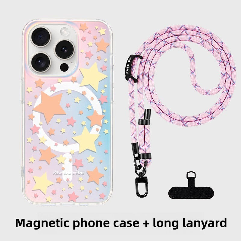 iCraftPro | Magnetic Case with Wrist Strap & Holographic Stars for iPhone 12/13/14/15/16/17 Pro (Max)