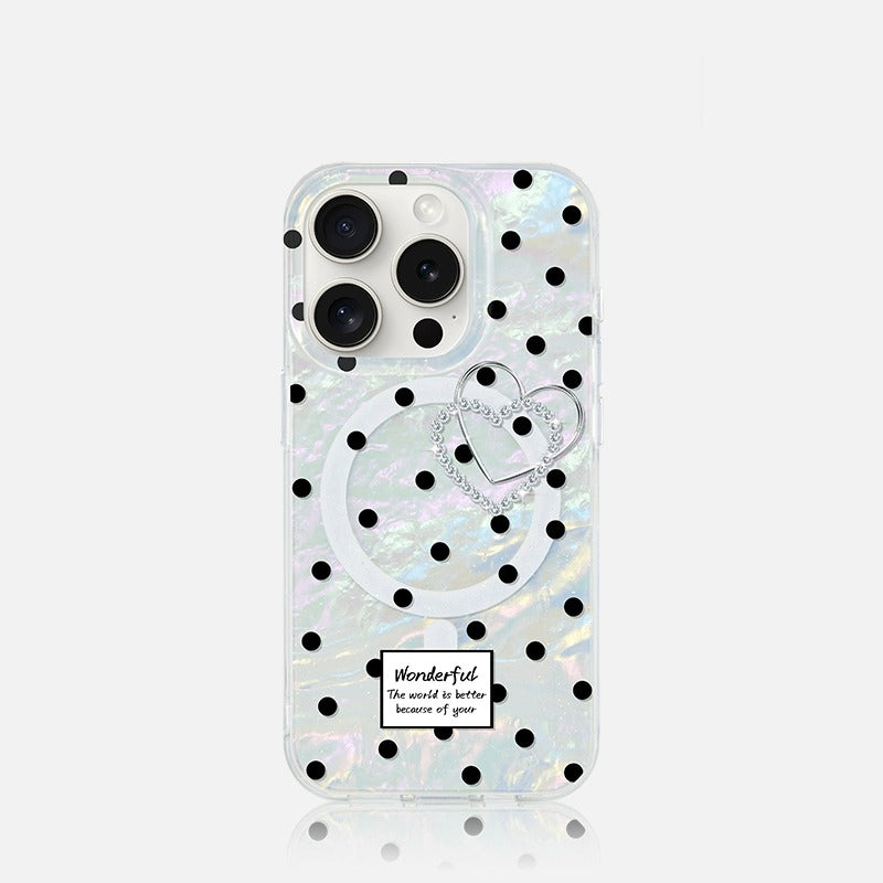 iCraftPro | Polka Dot & Shell Pattern Magnetic Case with Lanyard for iPhone 17 Pro Max, Fashion & Cute, Fits iPhone 16/15/14/13