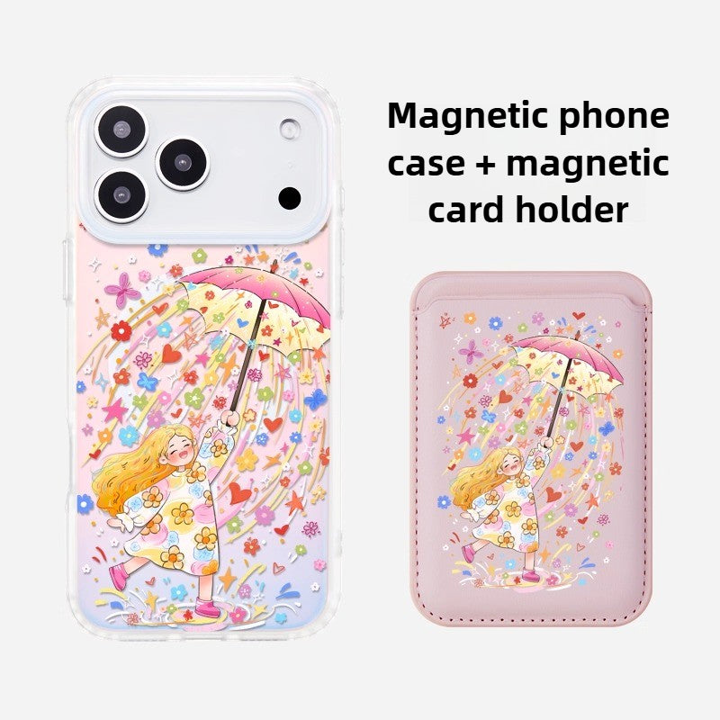 iCraftPro | Magnetic Cartoon Girl Case with Lanyard for iPhone 12-17 Pro Max | Gradient Laser