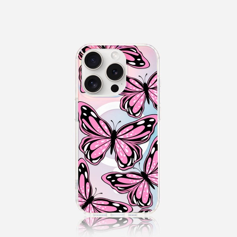 iCraftPro | Creative Butterfly Magnetic Case for iPhone 12-17 Pro Max, Unique Gradient Holographic Design with Lanyard