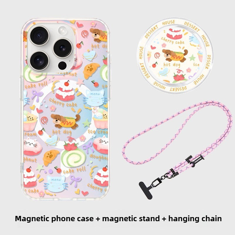 iCraftPro | Magnetic Gradient Holographic Case with Magsafe Strap for iPhone 12/13/14/15/16 Pro/17 Pro Max. Cute Dachshund Design.