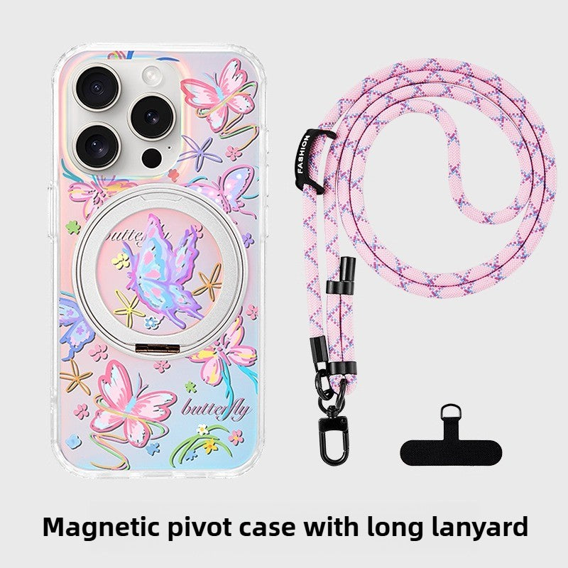 iCraftPro | Magnetic Pivot Stand Case for iPhone 13-17 Pro Max | Frosted Laser Gradient with Unique Butterfly Design