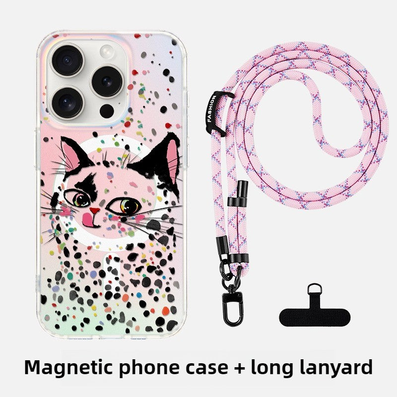 iCraftPro | Colorful Cat Holographic Case for iPhone 17 Pro Max, Magnetic with Lanyard, Summer Style, Fits iPhone 16/15/14/13/12 Pro