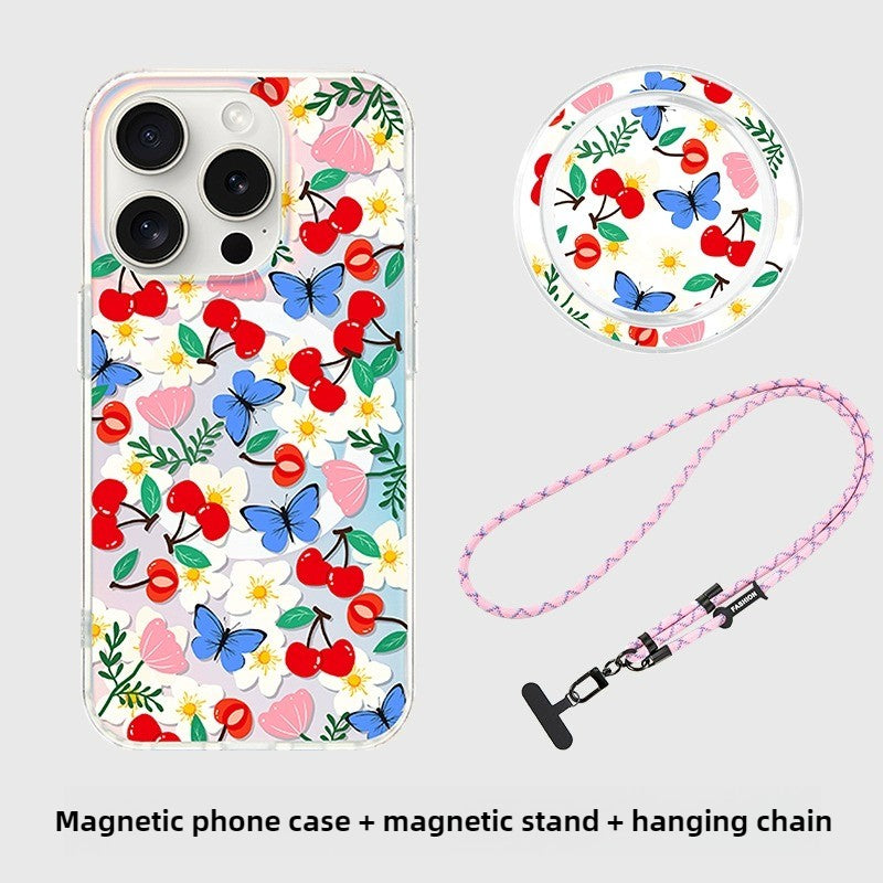 iCraftPro | Butterfly Garden Case for iPhone 17 Pro Max, Magnetic Holographic with Lanyard, Fresh Style, Fits iPhone 16/15/14/13/12 Pro