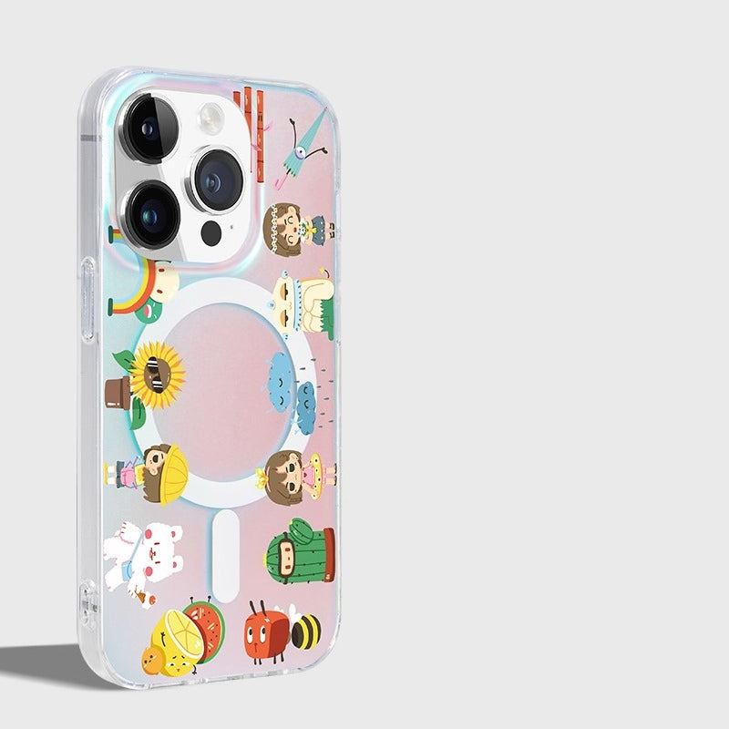 iCraftPro | Shockproof Matte Holographic iPhone Case with Cute Cartoon Design - Color Shifting & Magnetic for iPhone 12 to 17 Pro Max