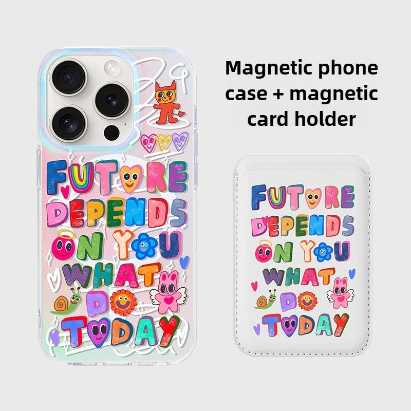 iCraftPro | Magnetic Case for iPhone 12-17 Pro/Pro Max - Laser Gradient & Artistic Lettering, Stylish & Unique.