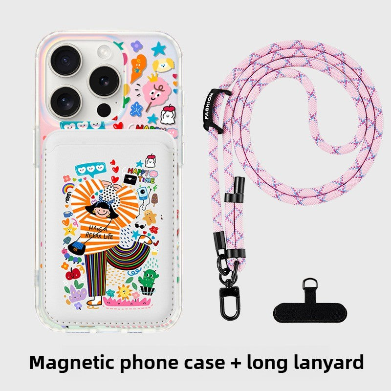 iCraftPro | MagSafe Case with Card Holder - Frosted Holographic & Cartoon for Apple 17ProMax 16Pro 15 14 13 12