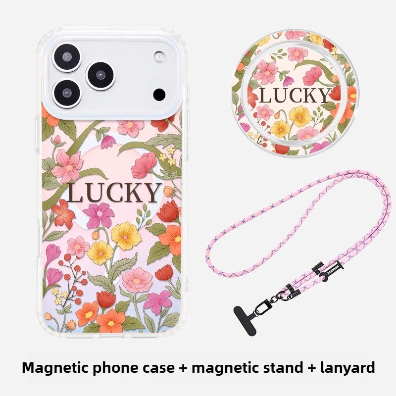 iCraftPro | Lucky Floral & Fresh Style Case. Magnetic, Holographic with Strap for iPhone 12 to 17 Pro Max. Elegant Design.