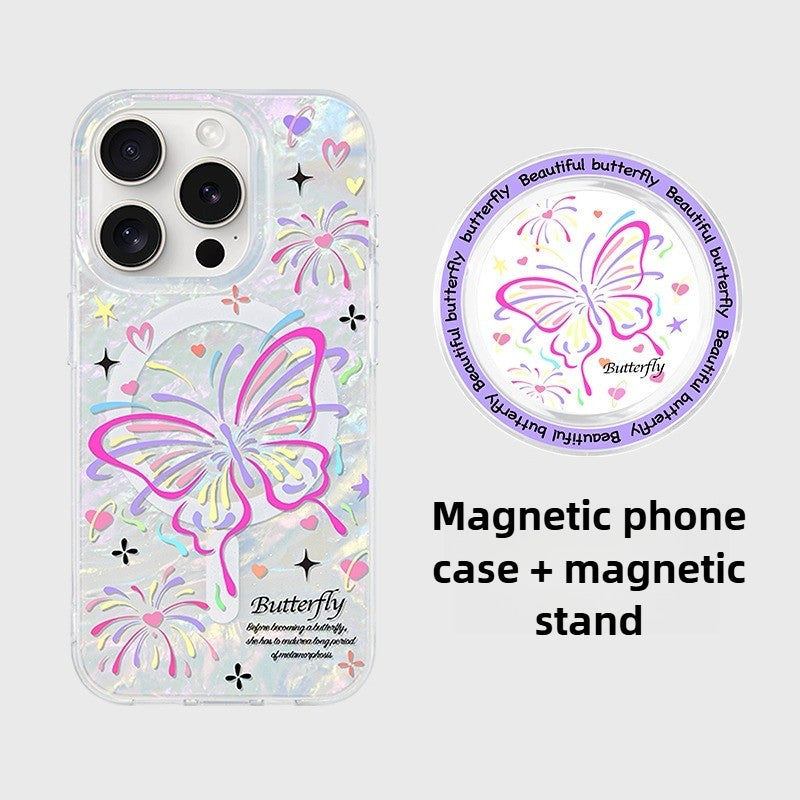 iCraftPro | Shell Pattern MagSafe Case with Colorful Butterfly Design for iPhone 13/14/15/16/17 Pro Max - Artistic Aesthetic Protective Cover