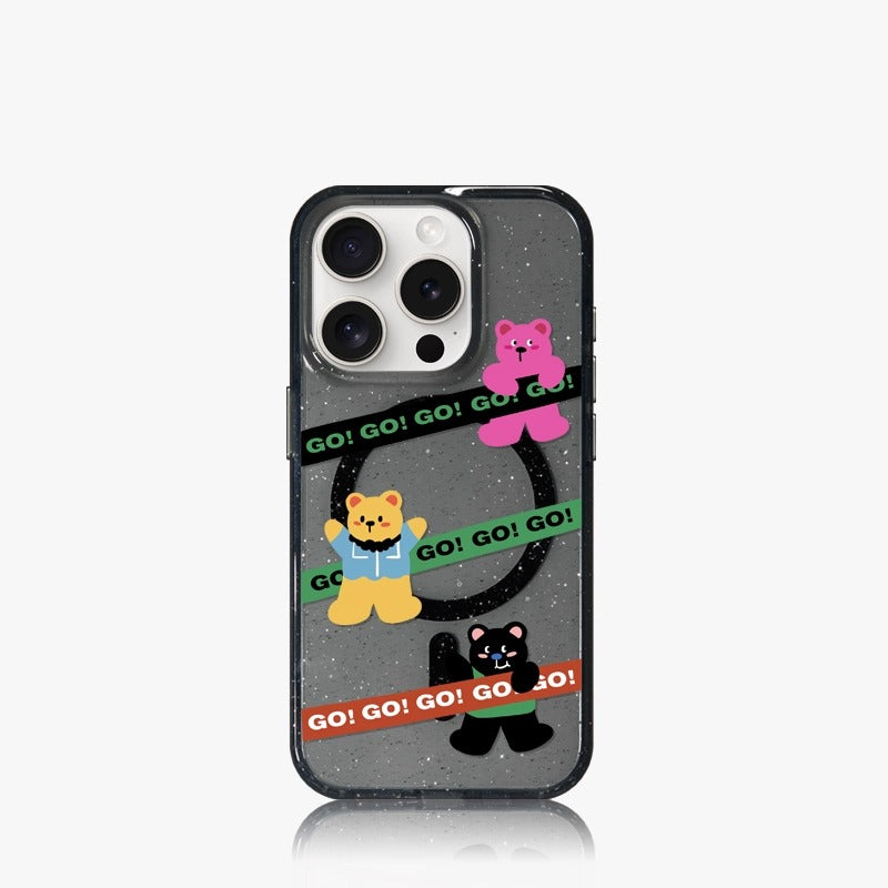 iCraftPro | Sparkling Glitter Case for Apple iPhone 16/15 Pro Max, Adorable Cartoon Bear with Lanyard, MagSafe Magnetic Cover