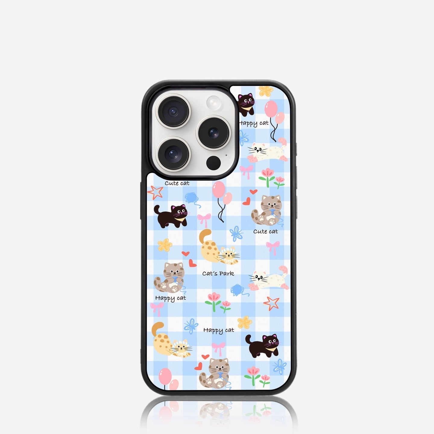 iCraftPro | Frosted Plaid & Kitten Case with MagSafe for iPhone 13/14/15/16/17 Pro (Max)