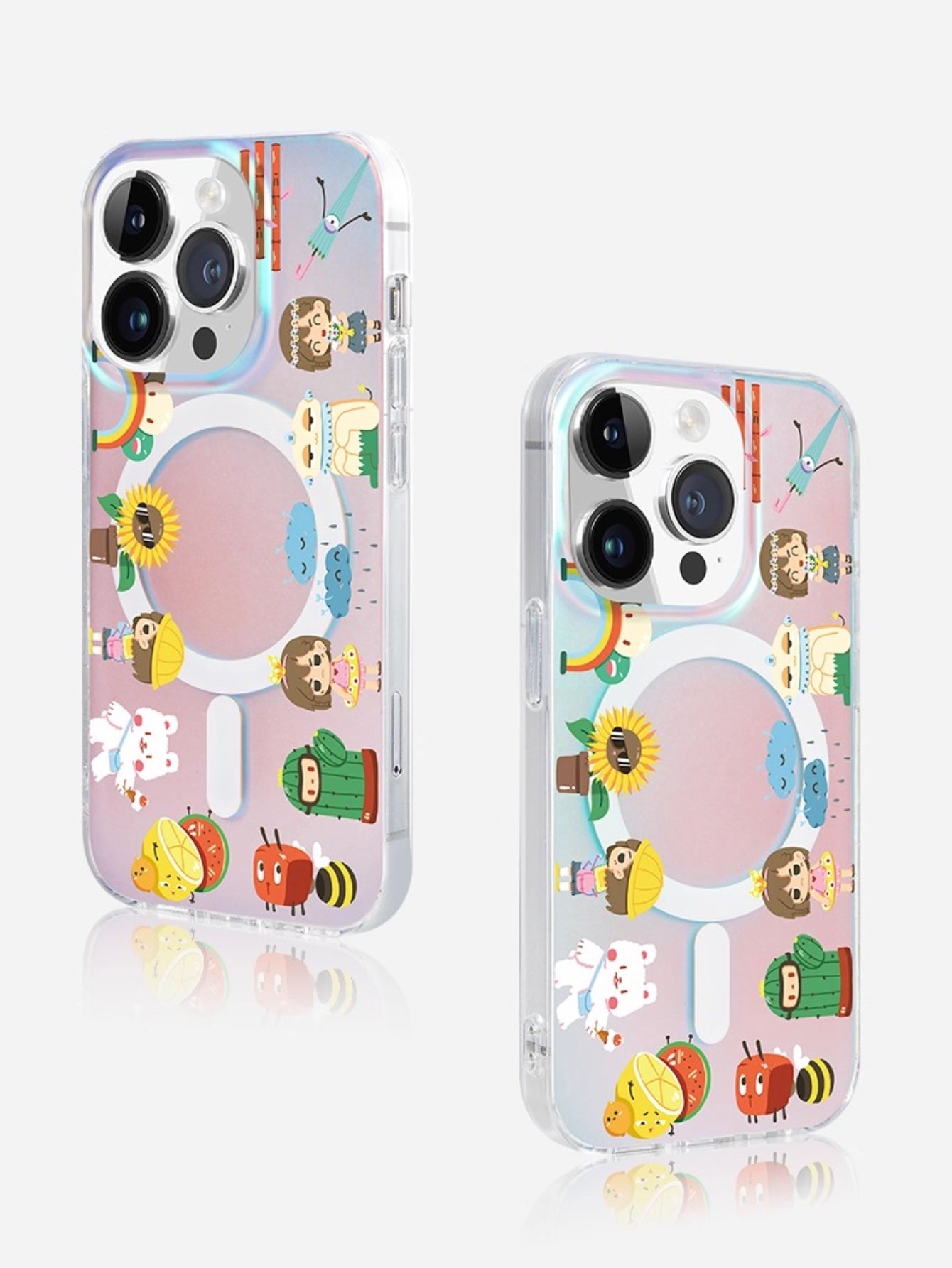 iCraftPro | Shockproof Matte Holographic iPhone Case with Cute Cartoon Design - Color Shifting & Magnetic for iPhone 12 to 17 Pro Max