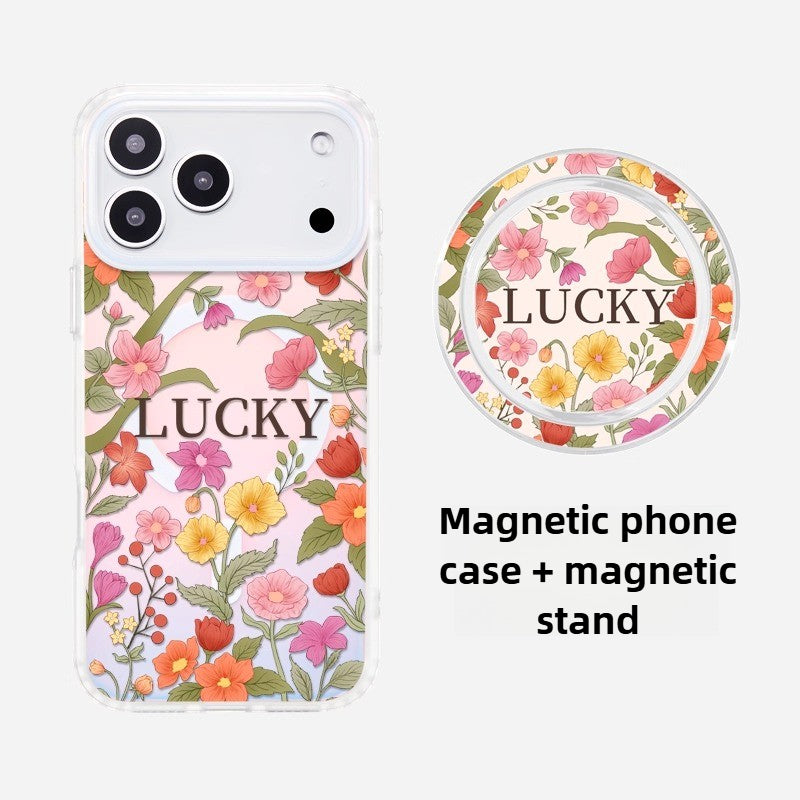 iCraftPro | Lucky Floral & Fresh Style Case. Magnetic, Holographic with Strap for iPhone 12 to 17 Pro Max. Elegant Design.