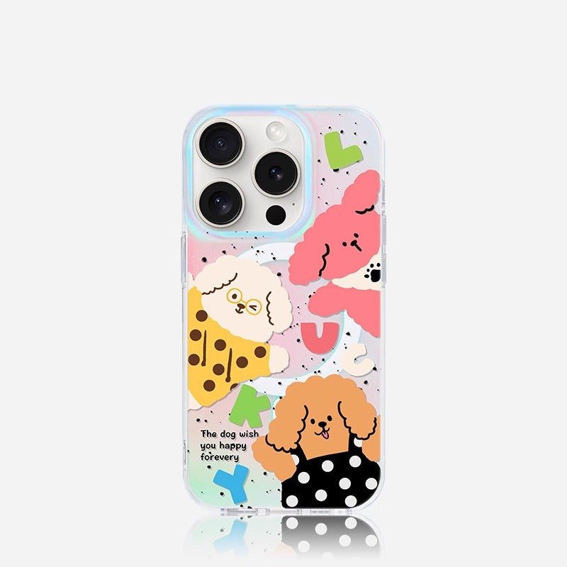 iCraftPro | Magnetic Holographic iPhone Case with Lanyard - Cute Dog Design for iPhone 12-17 Pro Max