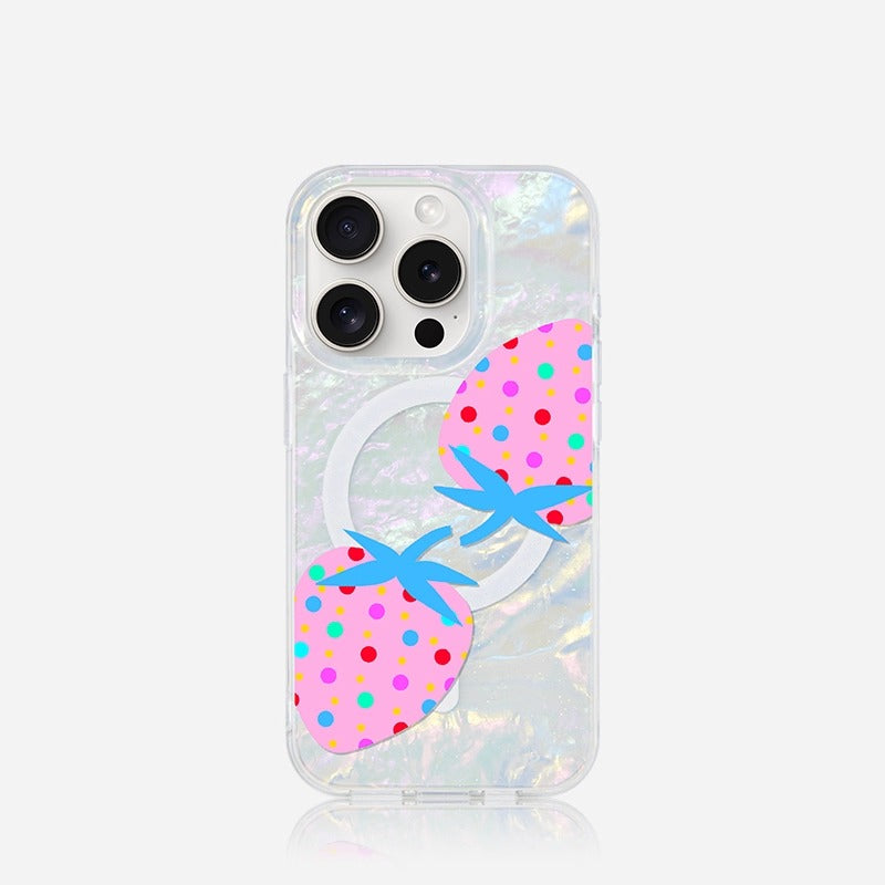iCraftPro | Magnetic Case with Strap for iPhone 12-17 Pro Max, Features Colorful Shell Pattern, Fresh Fruit, Polka Dots, and Strawberry Designs for a Summer Vibe.