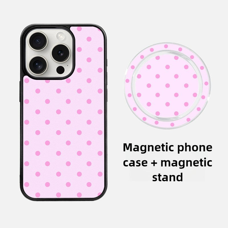 iCraftPro | Black & Pink Polka Dot Case for iPhone 16 Pro Max, Matte Magnetic, Korean Summer Style, Fits iPhone 15/14/13 Pro