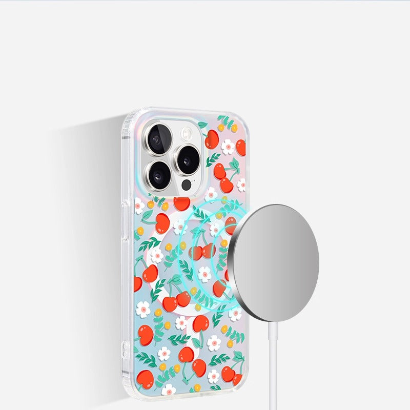 iCraftPro | Applicable to Apple 17promax mobile phone case new iphone16pro women's 15 magnetic laser magsafe advanced sense 14 gradual change cute cherry 13 creative fresh flower ip12