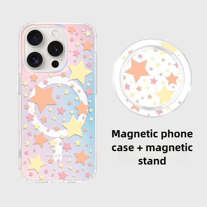iCraftPro | Magnetic Case with Wrist Strap & Holographic Stars for iPhone 12/13/14/15/16/17 Pro (Max)