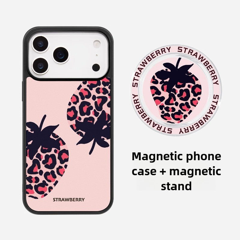 iCraftPro | Magnetic Case for iPhone 13-17 Pro Max | Women's Matte Leopard & Strawberry Design
