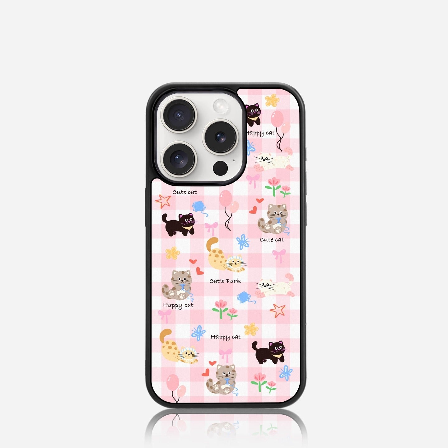 iCraftPro | Frosted Plaid & Kitten Case with MagSafe for iPhone 13/14/15/16/17 Pro (Max)