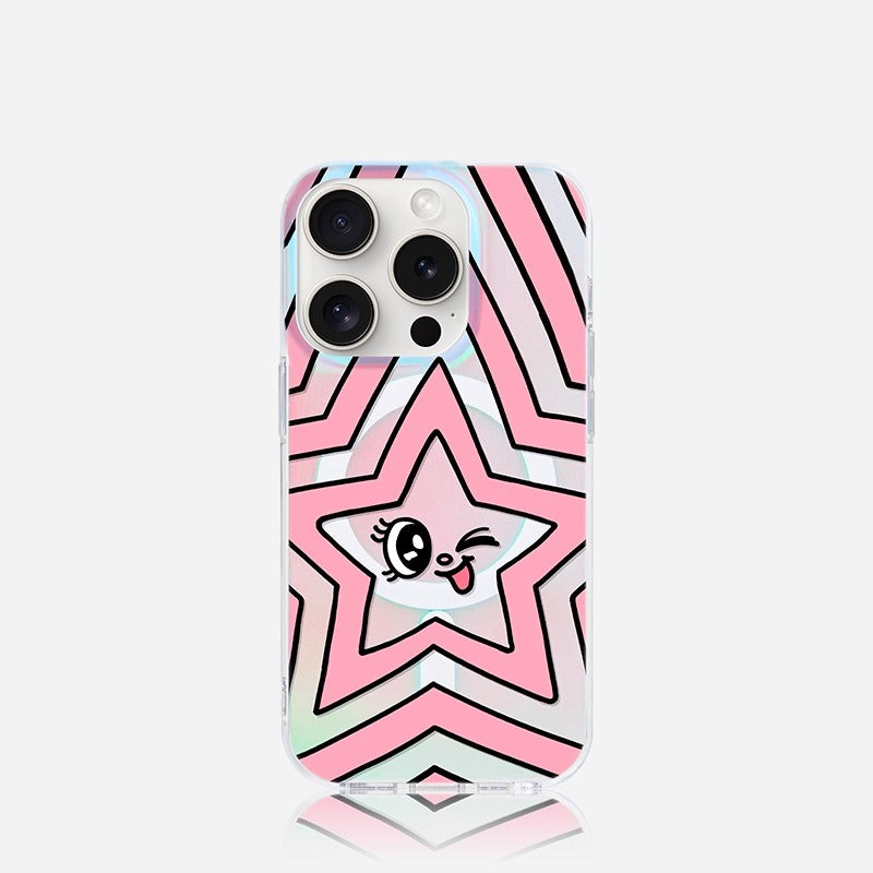 iCraftPro | Magsafe Holographic Gradient iPhone Case with Unique Star Design - Stylish & Premium Cover for iPhone 12 to 17 Pro Max