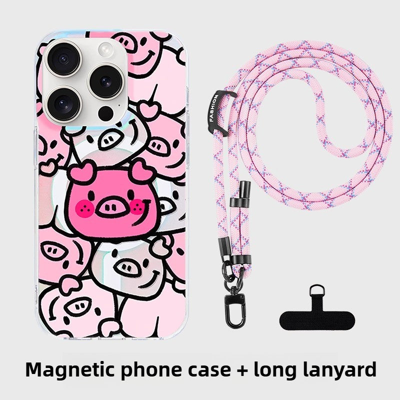 iCraftPro | Cartoon Pig Magnetic Case for iPhone 16 Pro with Lanyard