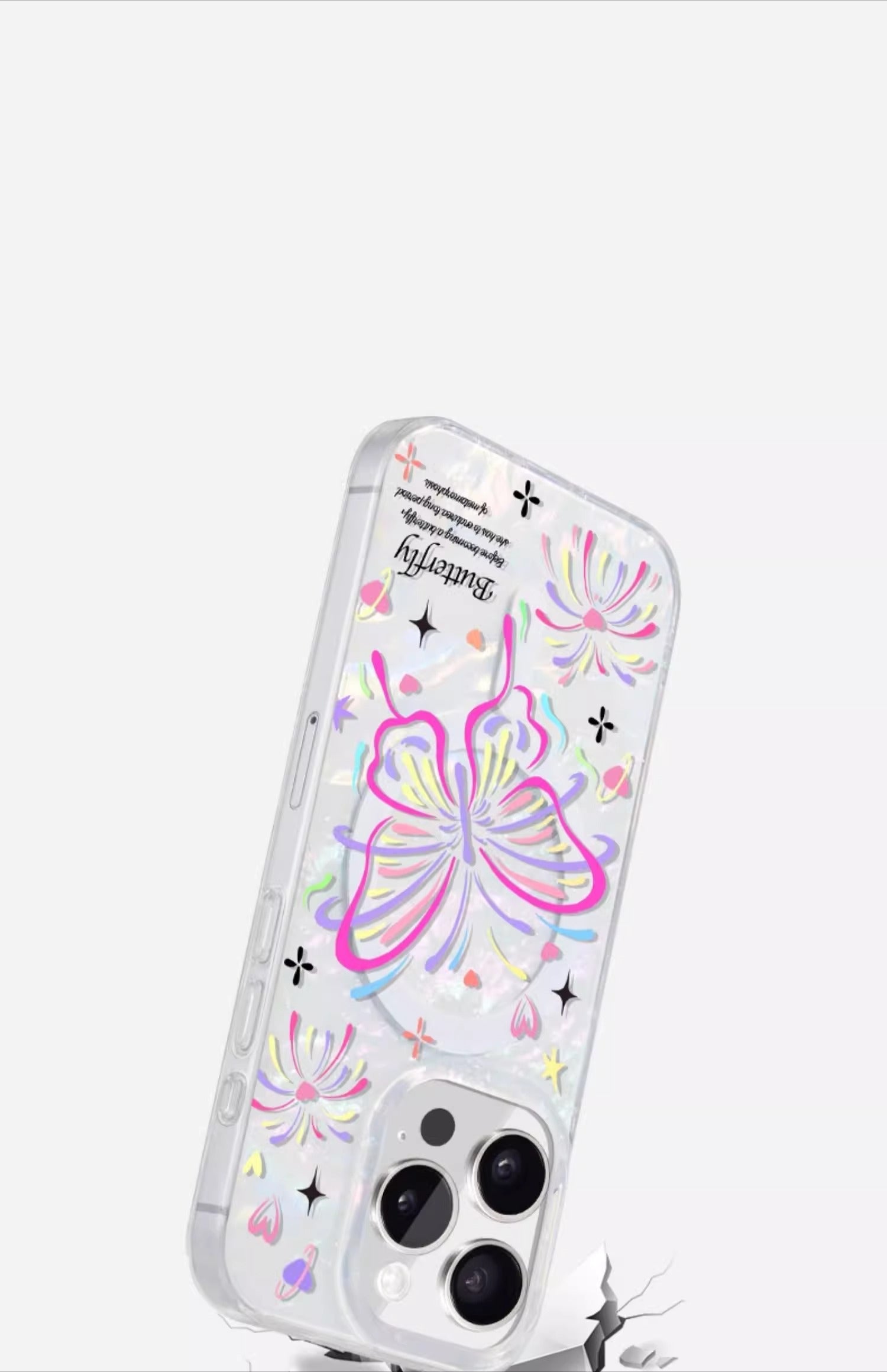 iCraftPro | Shell Pattern MagSafe Case with Colorful Butterfly Design for iPhone 13/14/15/16/17 Pro Max - Artistic Aesthetic Protective Cover