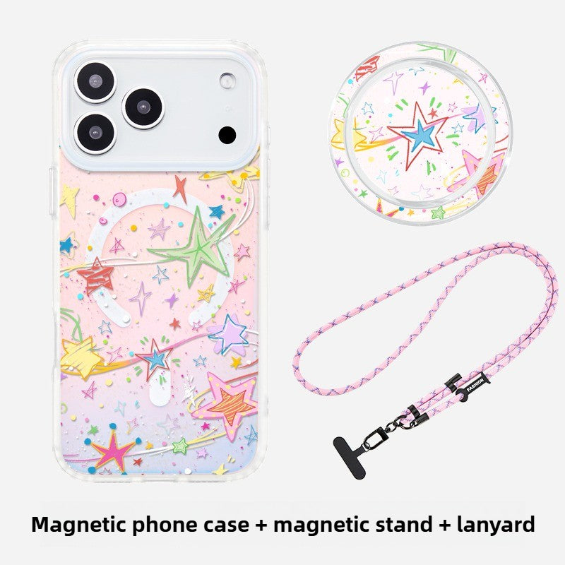 iCraftPro | MagSafe Case with Lanyard - Gradient Holographic Stars for Apple 17ProMax 16Pro 15 14 13 12