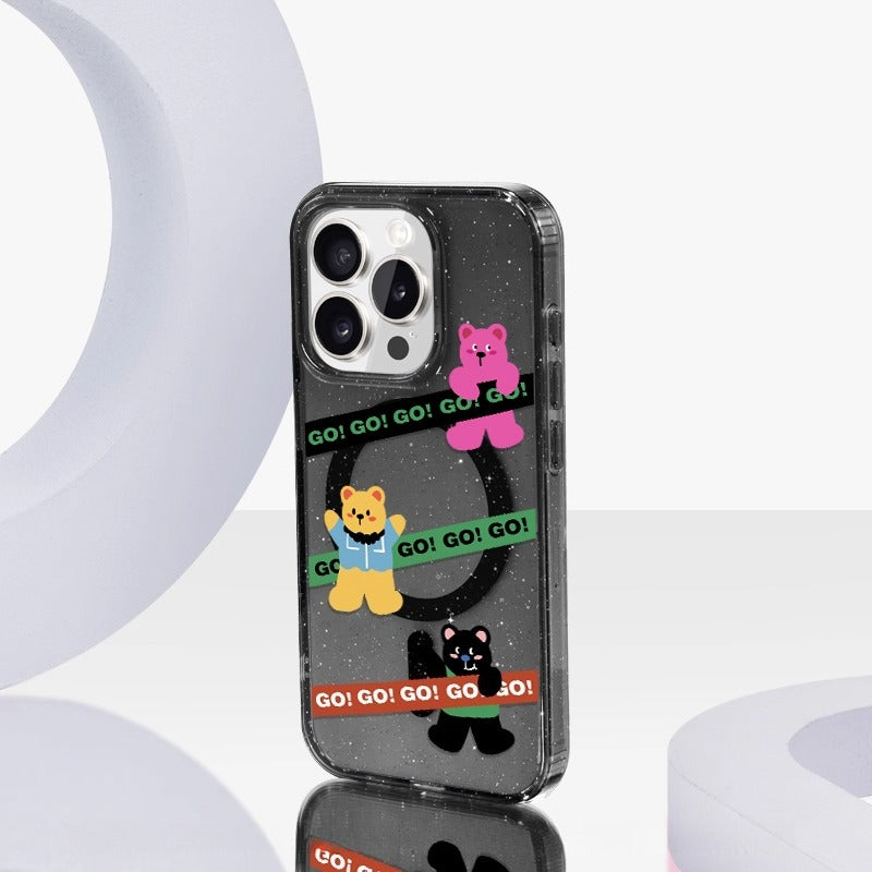 iCraftPro | Sparkling Glitter Case for Apple iPhone 16/15 Pro Max, Adorable Cartoon Bear with Lanyard, MagSafe Magnetic Cover