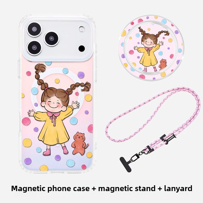 iCraftPro | Polka Dot & Holographic Case for iPhone 17/16/15/14/13/12 Pro Max, Fashion Magnetic Case with Lanyard, Cute Girls Aesthetic Cover