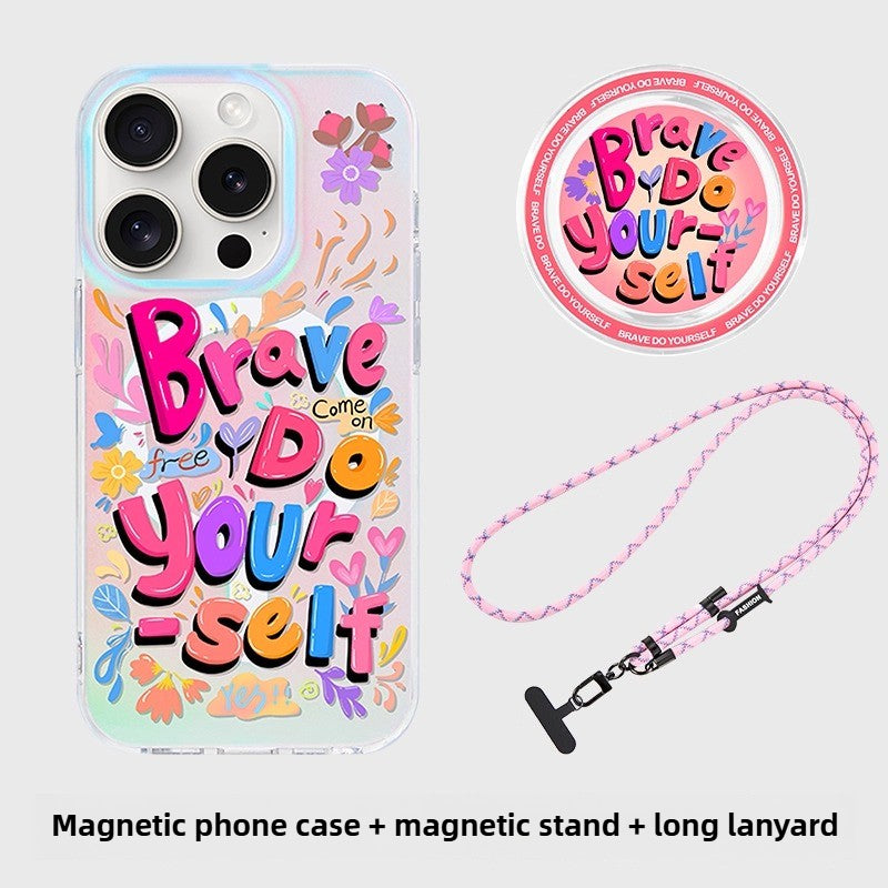 iCraftPro | Magnetic Case for iPhone 12-17 Pro/Pro Max - Laser Gradient & Artistic Lettering, Stylish & Unique.
