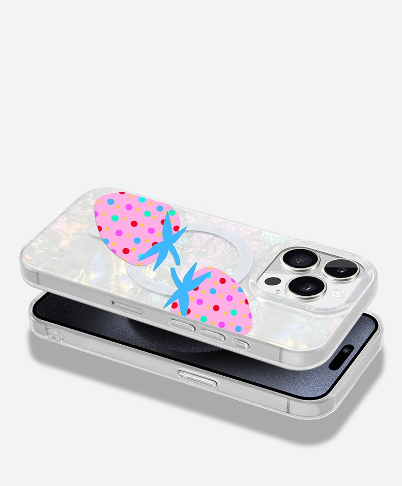 iCraftPro | Magnetic Case with Strap for iPhone 12-17 Pro Max, Features Colorful Shell Pattern, Fresh Fruit, Polka Dots, and Strawberry Designs for a Summer Vibe.