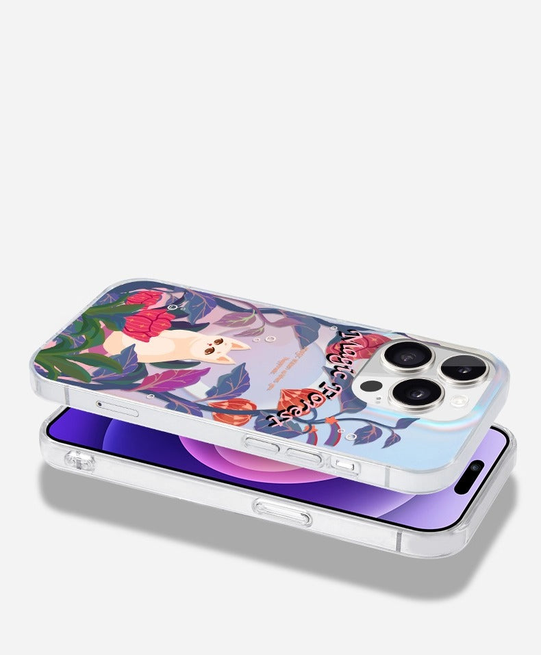iCraftPro | Summer Floral and Forest Cat Case for iPhone 12-17 Pro Max - Unique Magnetic Holographic Cover
