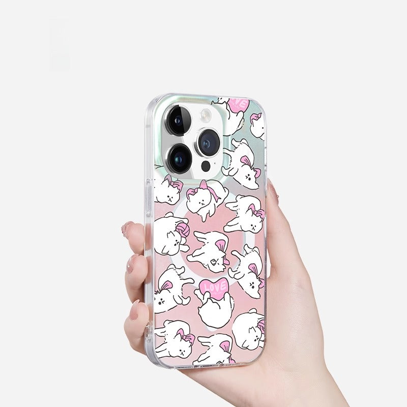 iCraftPro | Shockproof Color-Shifting Holographic Case with Creative Bow & Cat Design - Cute, Instagrammable Magnetic Cover for iPhone 12 to 17 Pro Max