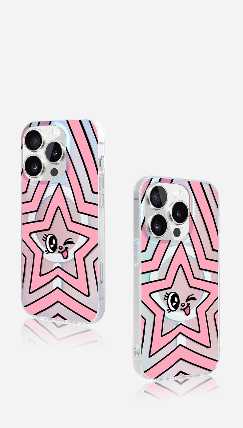 iCraftPro | Magsafe Holographic Gradient iPhone Case with Unique Star Design - Stylish & Premium Cover for iPhone 12 to 17 Pro Max