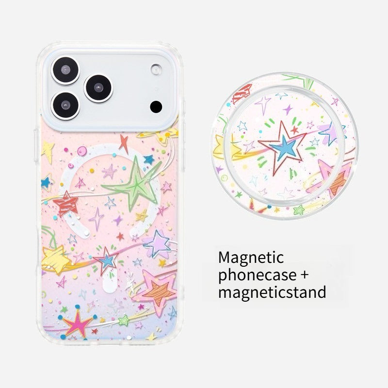 iCraftPro | MagSafe Case with Lanyard - Gradient Holographic Stars for Apple 17ProMax 16Pro 15 14 13 12