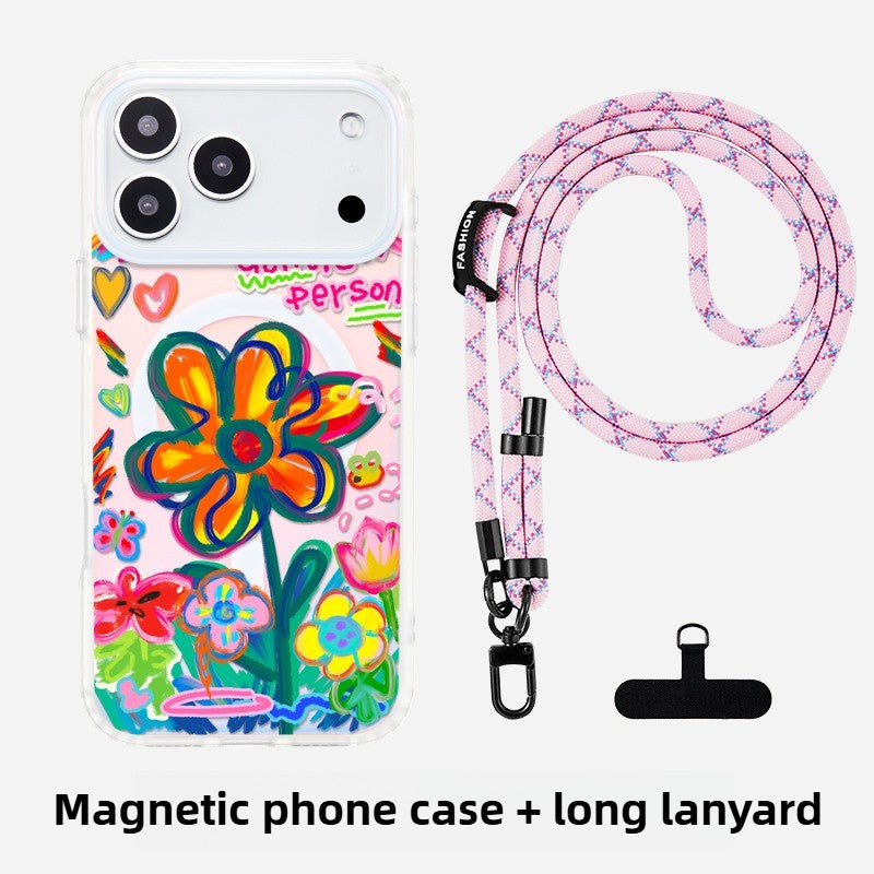 iCraftPro | Floral Holographic MagSafe Case with Lanyard for Apple 17ProMax iPhone 16/15/14/13/12 - Chic & Creative