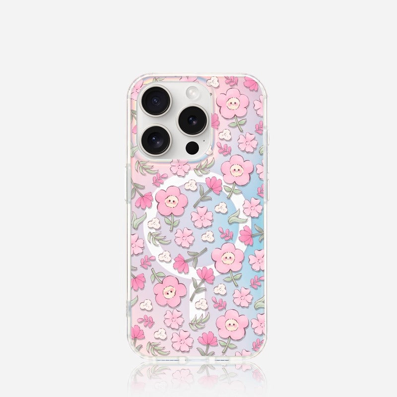 iCraftPro | Applicable to Apple 17promax mobile phone case, new iphone16pro female magnetic gradient laser 15 with lanyard, high-end sense 14, literary and fresh 13, smiling face flower 12 protective case