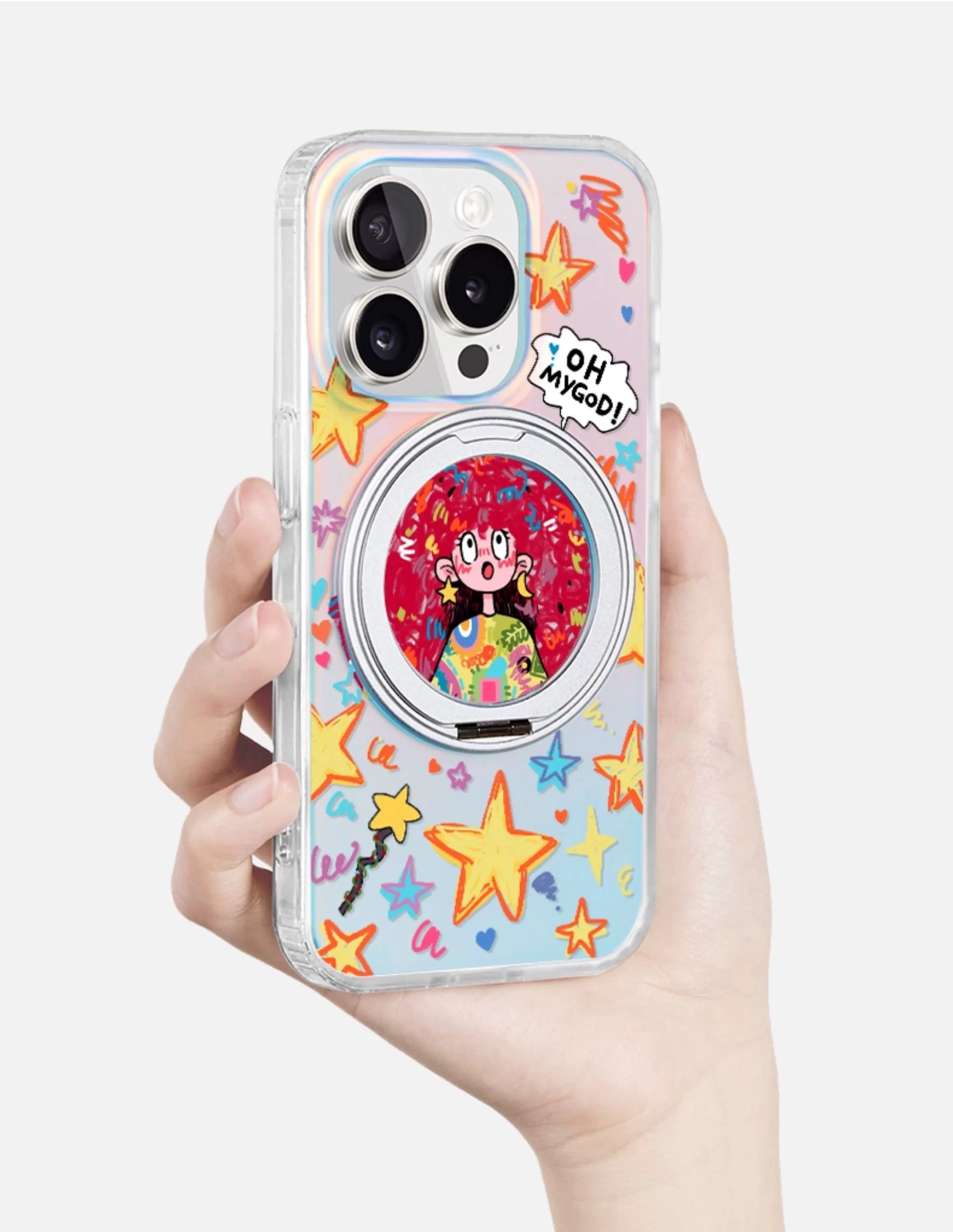 iCraftPro | Magnetic Case with Stand & Holographic "Magical Girl" Design for iPhone 12/13/14/15/16/17 Pro (Max)