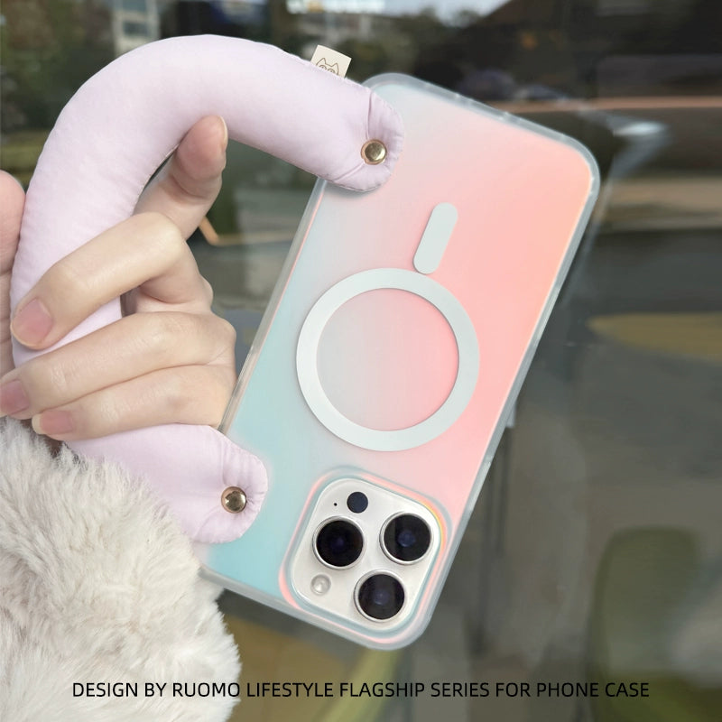 iCraftPro | Magnetic Case with Detachable Wrist Lanyard & Holographic Gradient, Fashionable Summer Design for iPhone 13/14/15/16 Pro Max