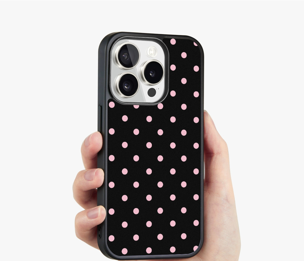 iCraftPro | Black & Pink Polka Dot Case for iPhone 16 Pro Max, Matte Magnetic, Korean Summer Style, Fits iPhone 15/14/13 Pro