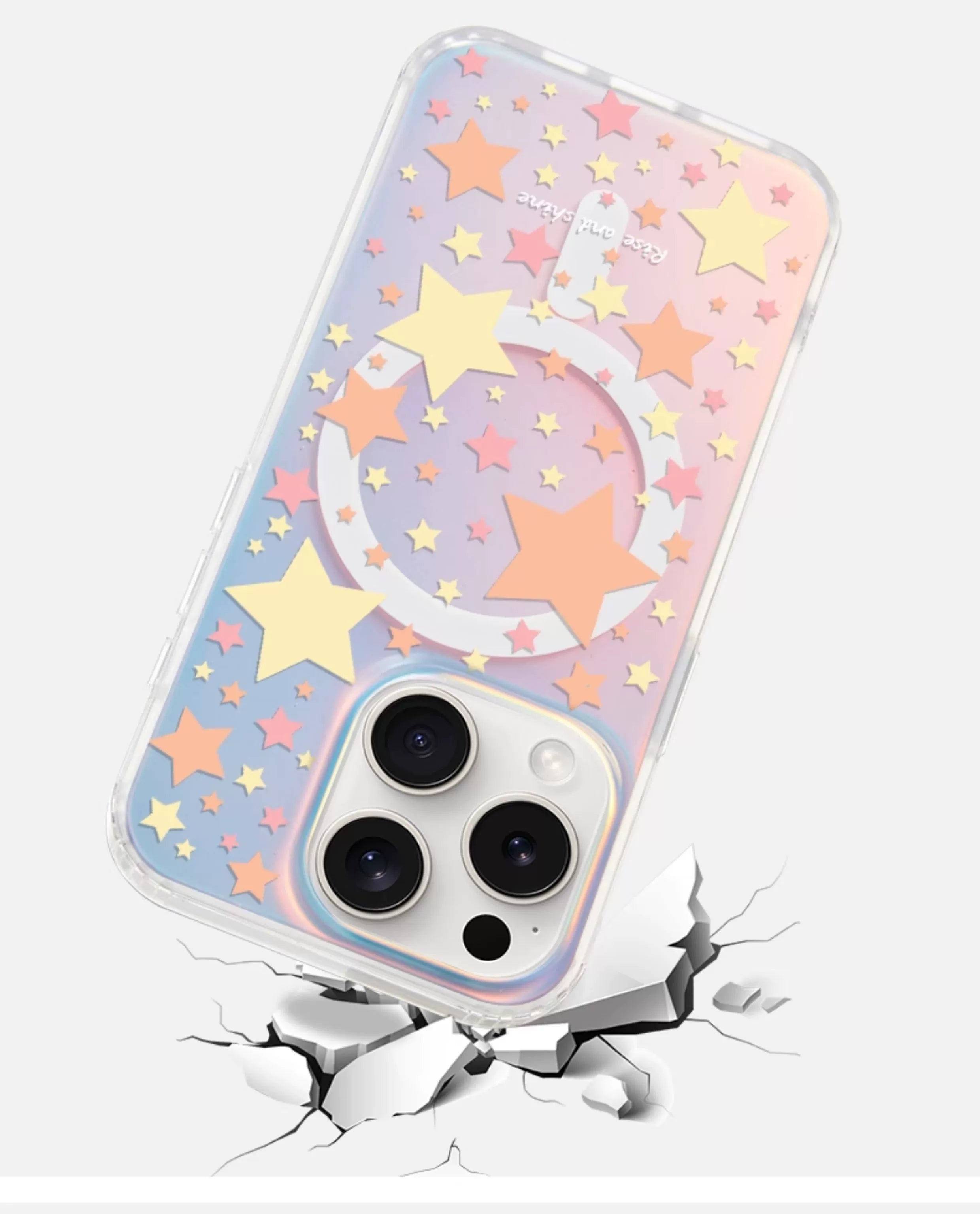 iCraftPro | Magnetic Case with Wrist Strap & Holographic Stars for iPhone 12/13/14/15/16/17 Pro (Max)
