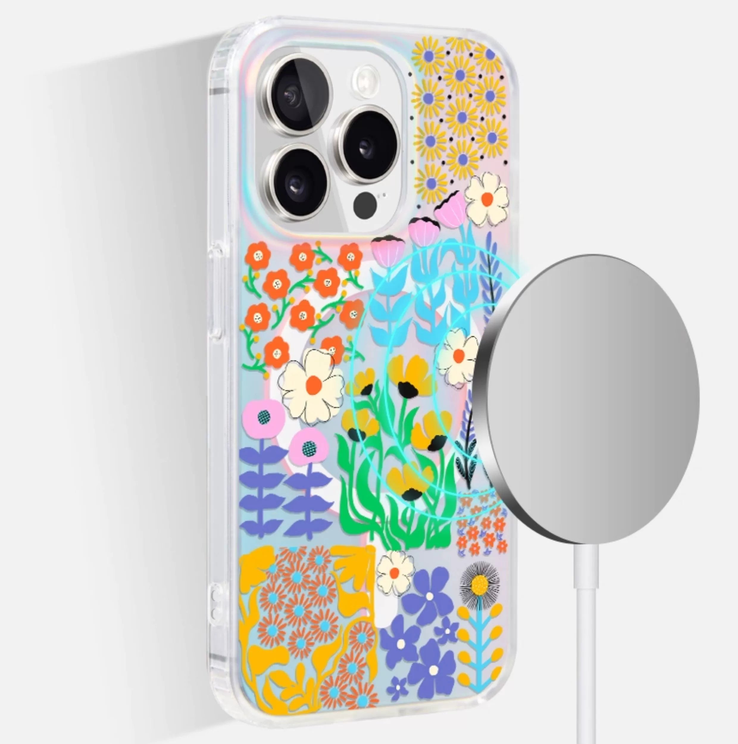 iCraftPro | Aesthetic Floral Magnetic Case for iPhone 16 Pro Max, Gradient Holographic & MagSafe Compatible