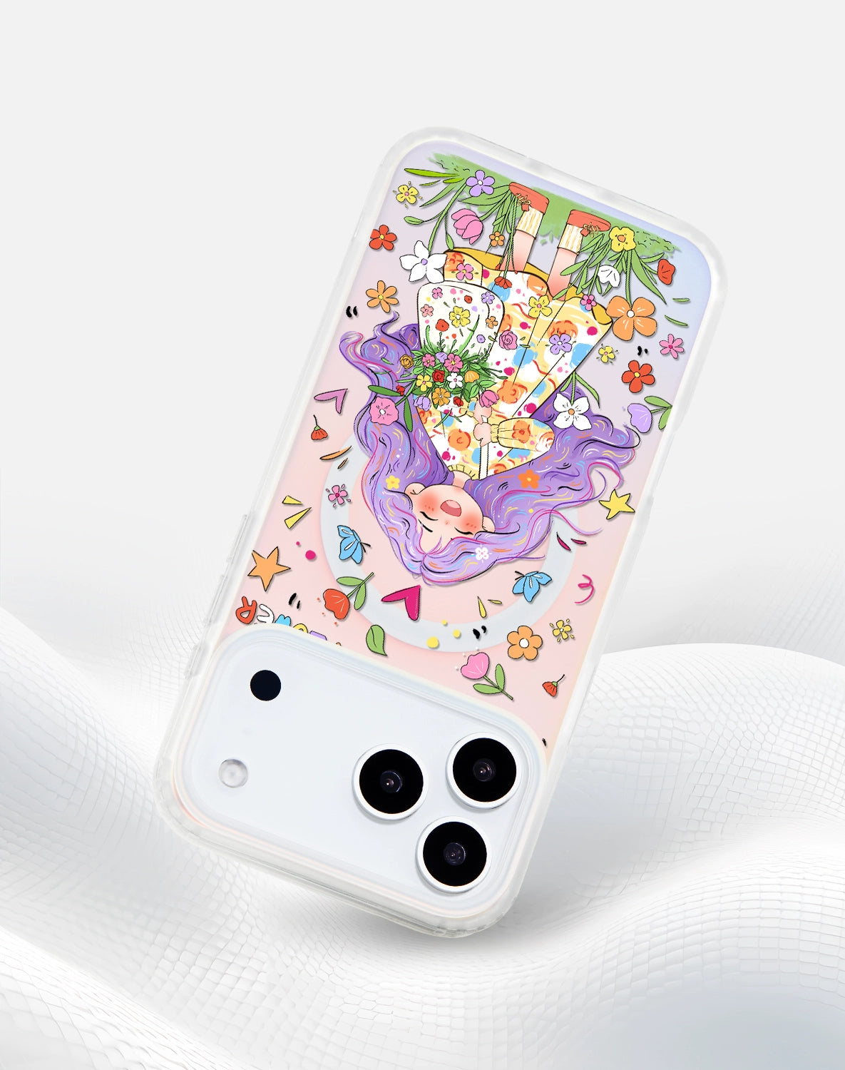 iCraftPro | Magnetic Gradient Holographic Case with Lanyard for iPhone 17 Pro Max - Unique Cartoon Girl Design