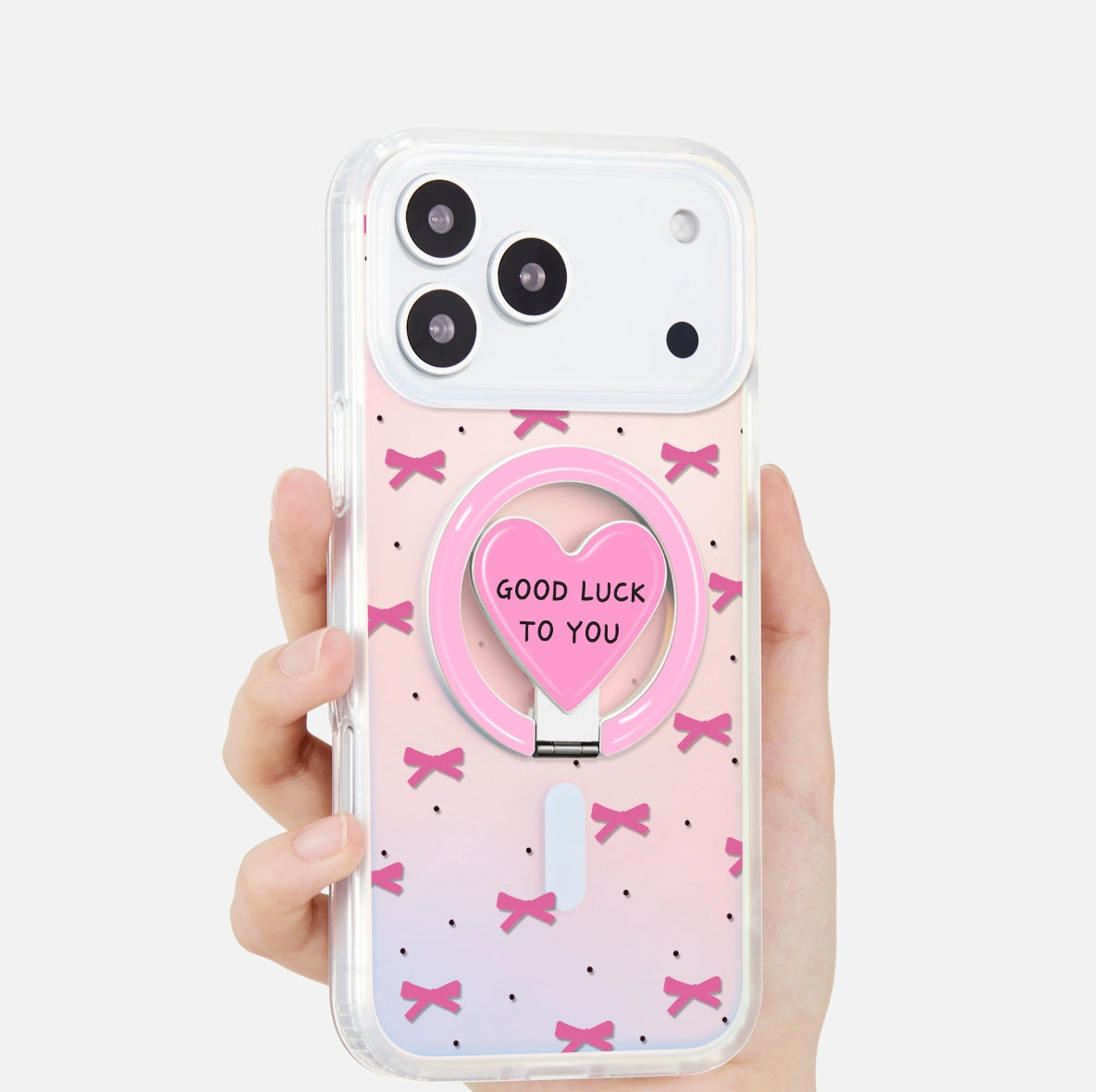 iCraftPro | Magnetic Phone Case with Stand for iPhone 12-17 Pro Max | Gradient Laser & Bow Design